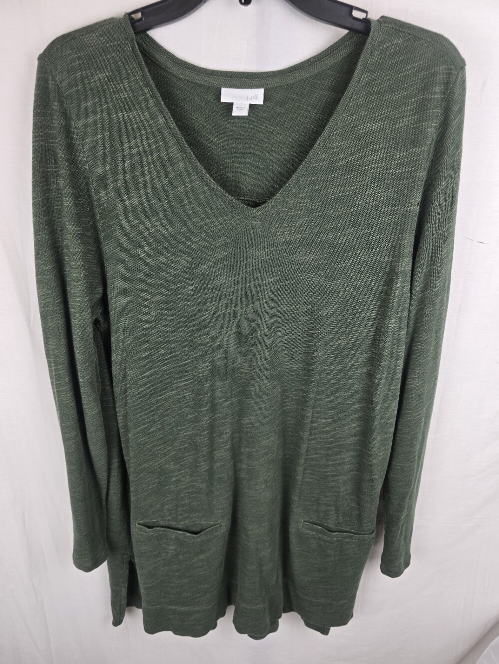 J.Jill Olive Green V-Neck Long Sleeve Tunic W/Pockets Sz L